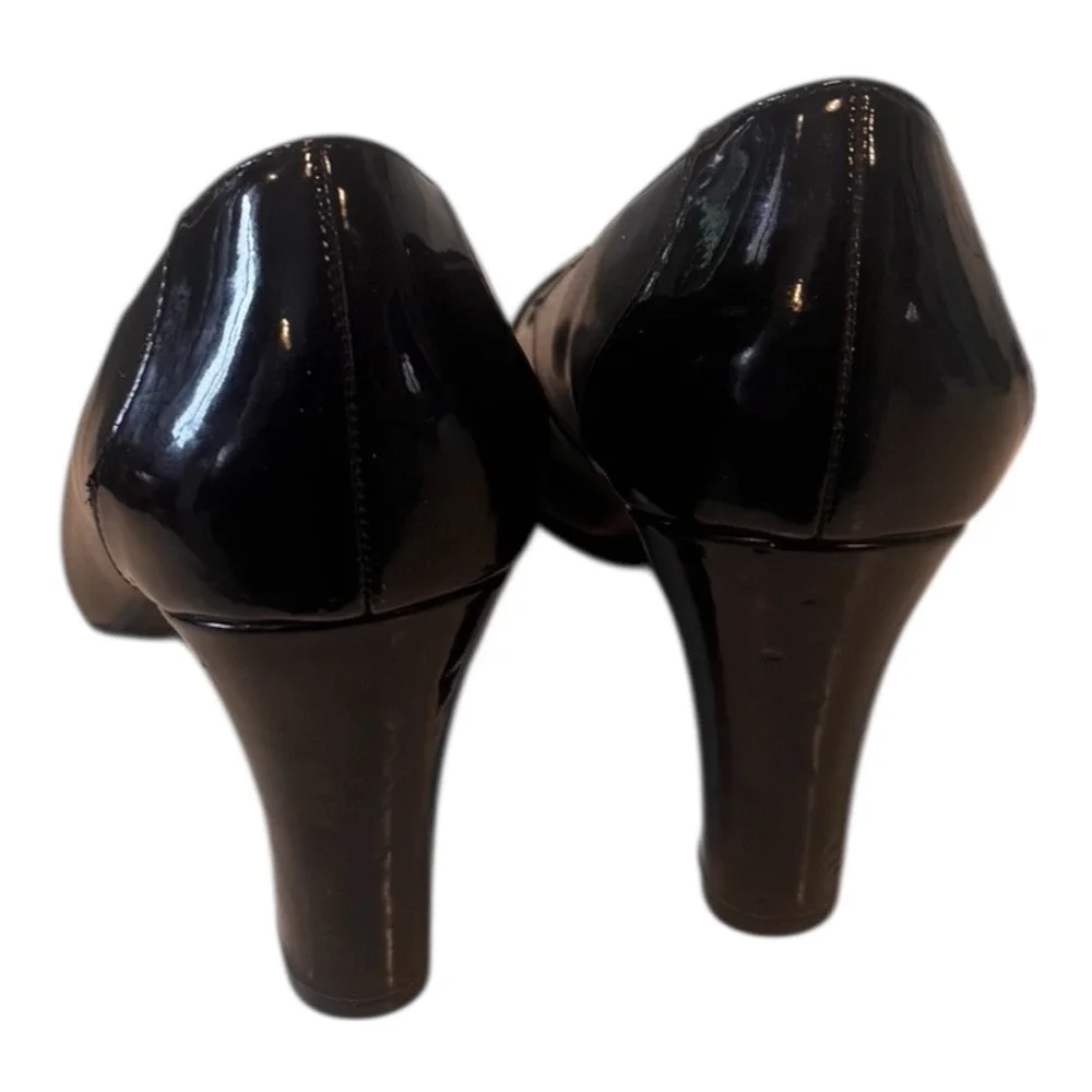 LifeStride Simply Comfort Black Patent Cap Toe Pumps Block Heel Shoes Womens 11M